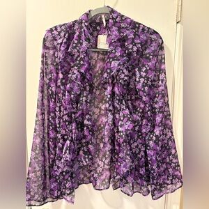 Free People Black and Purple Floral Top